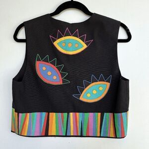Vintage Slow Fashion Handmade Artisan 90s Colorful Cropped Evil Eye Vest - S/M